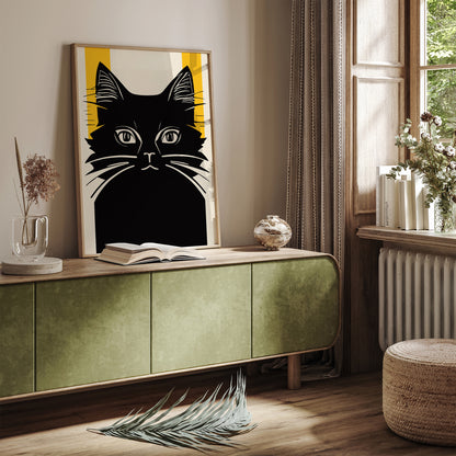 Retro Cat Linocut Poster