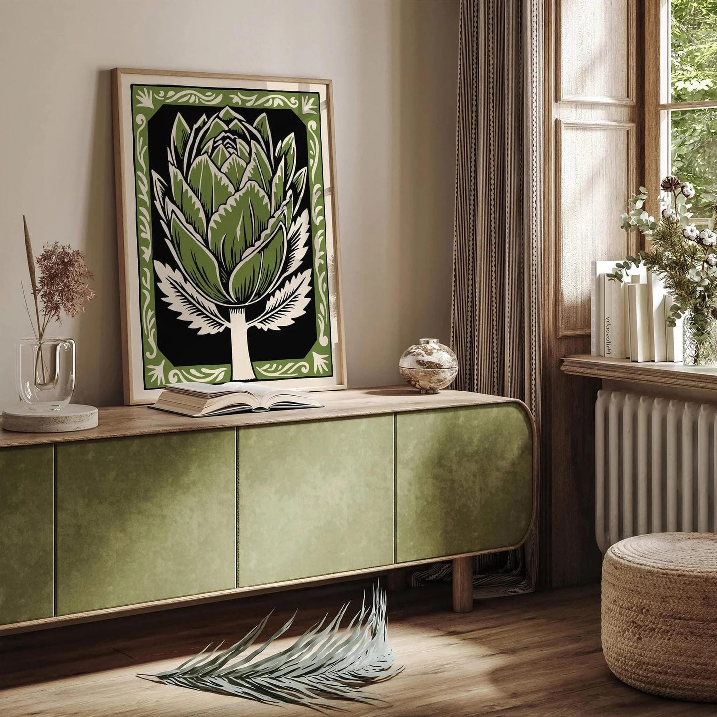 Green Retro Artichoke Poster – Vintage Vegetable Wall Art