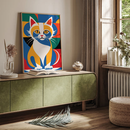 Colorful Feline Portrait Wall Art - Gift for Children