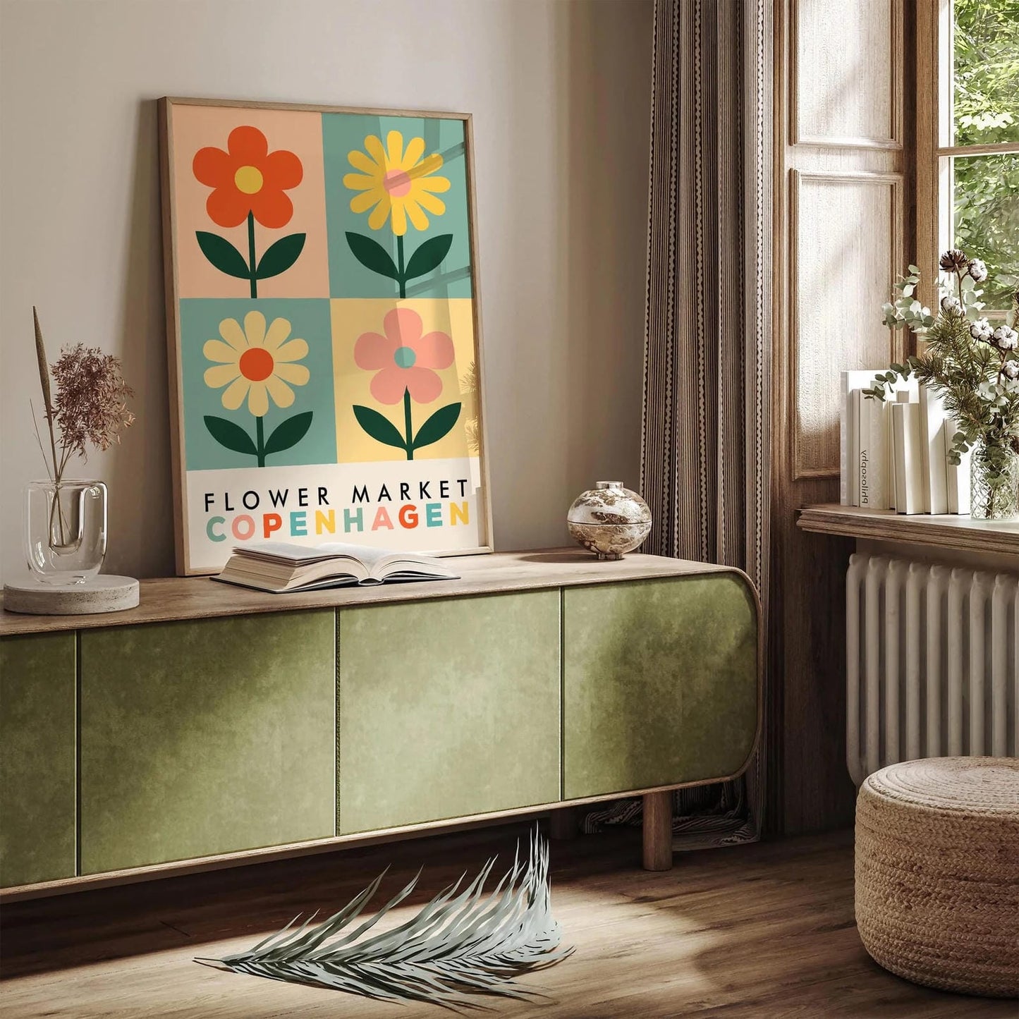 Copenhagen Flower Market - Colorful Retro Floral Art Print