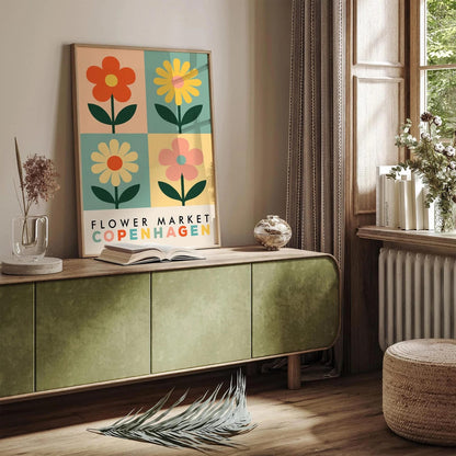 Copenhagen Flower Market - Colorful Retro Floral Art Print