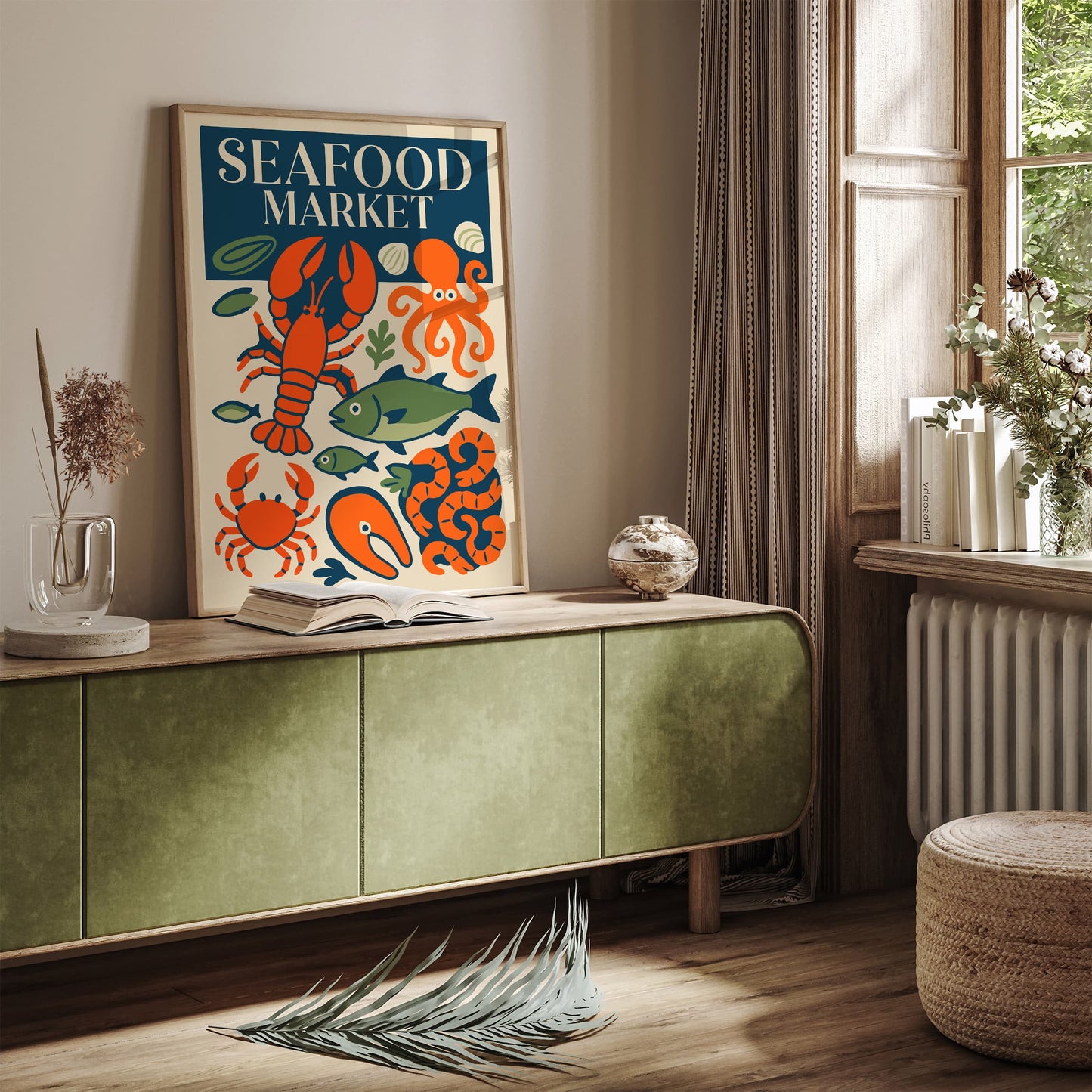 Retro Seafood Market Art Print, Kitchen Wall Decor