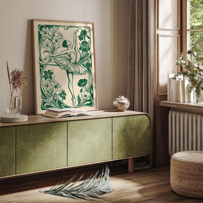 Green Floral Ballerina Poster