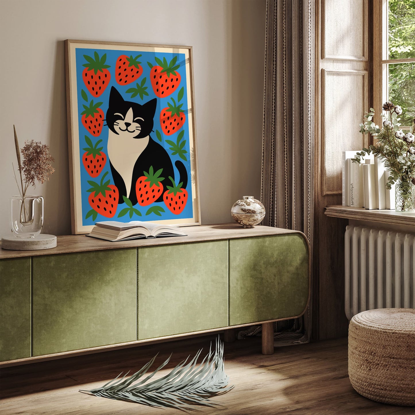 Cat in Strawberries Poster