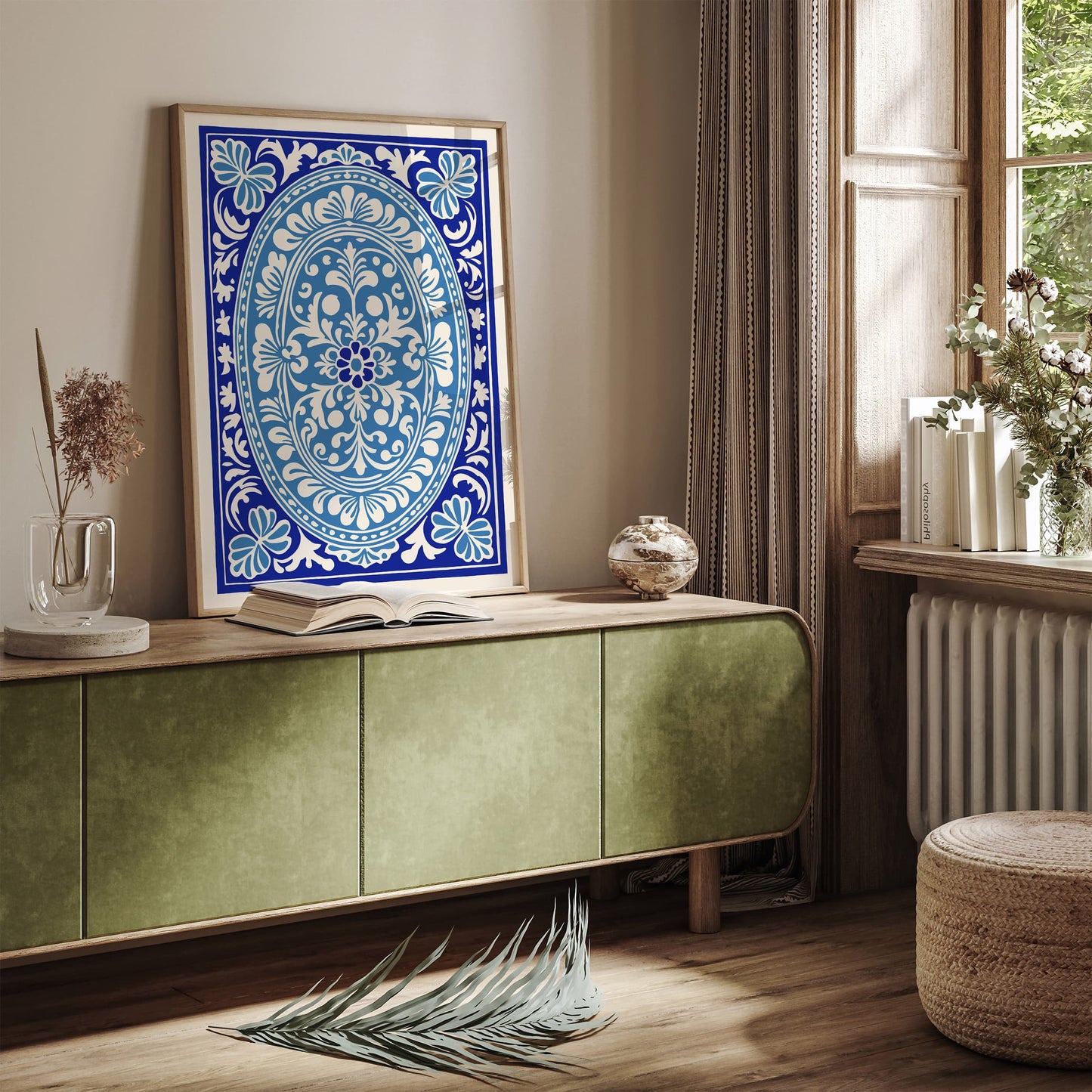 Blue Rococo Floral Wall Art Print 2026