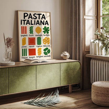 Types of Pasta Shapes Poster - Kitchen Wall Art Print