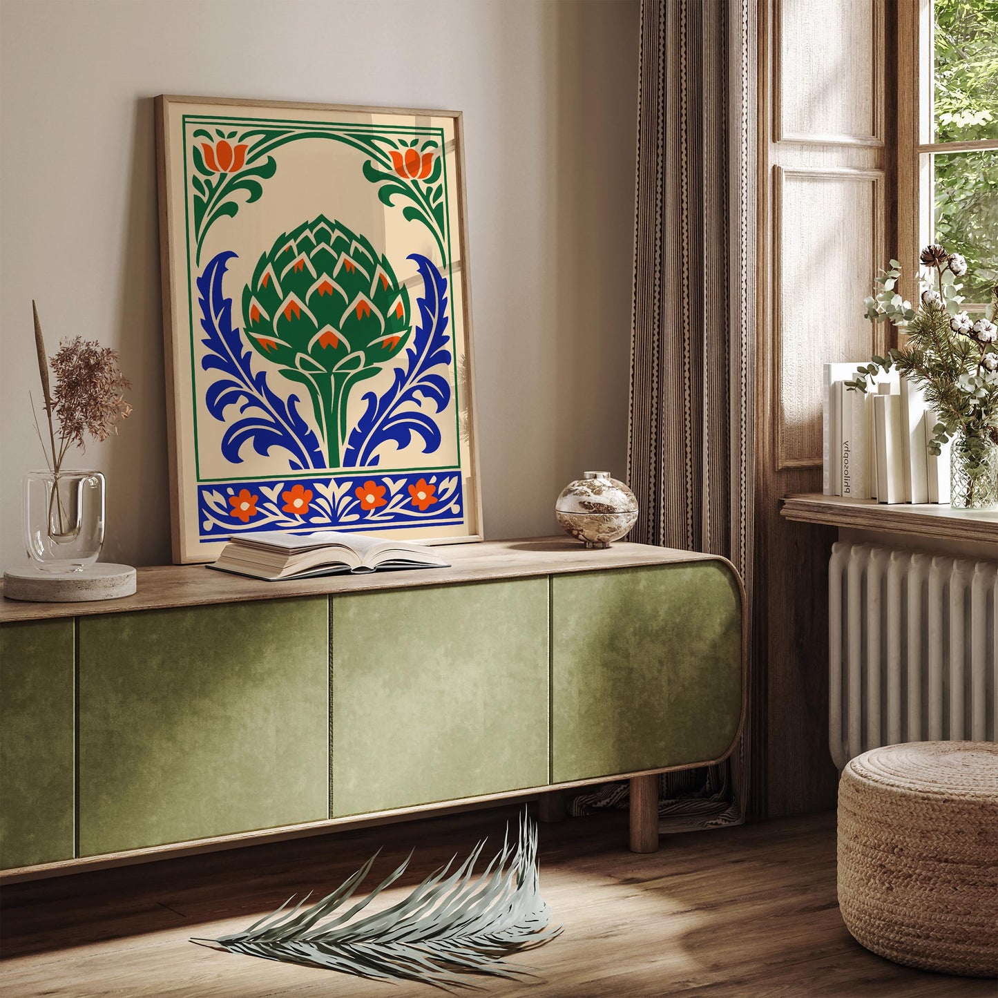 Folk Illustration of Artichoke Poster Print