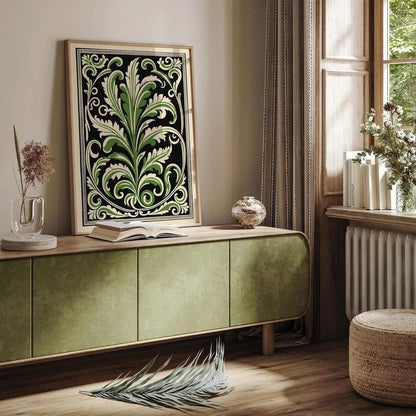 Green Rococo Acanthus Leaf Poster