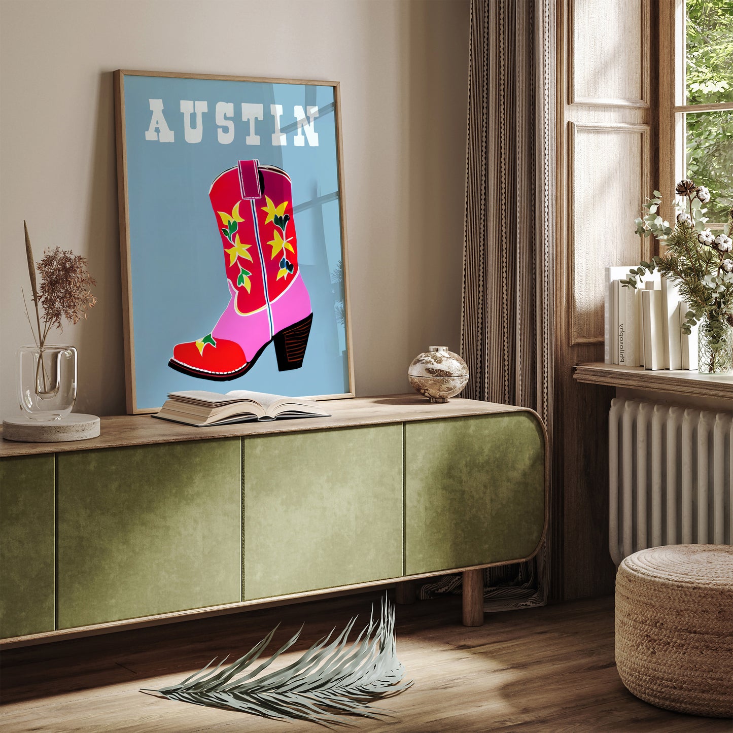 Austin Texas Poster - Cowgirl Boot