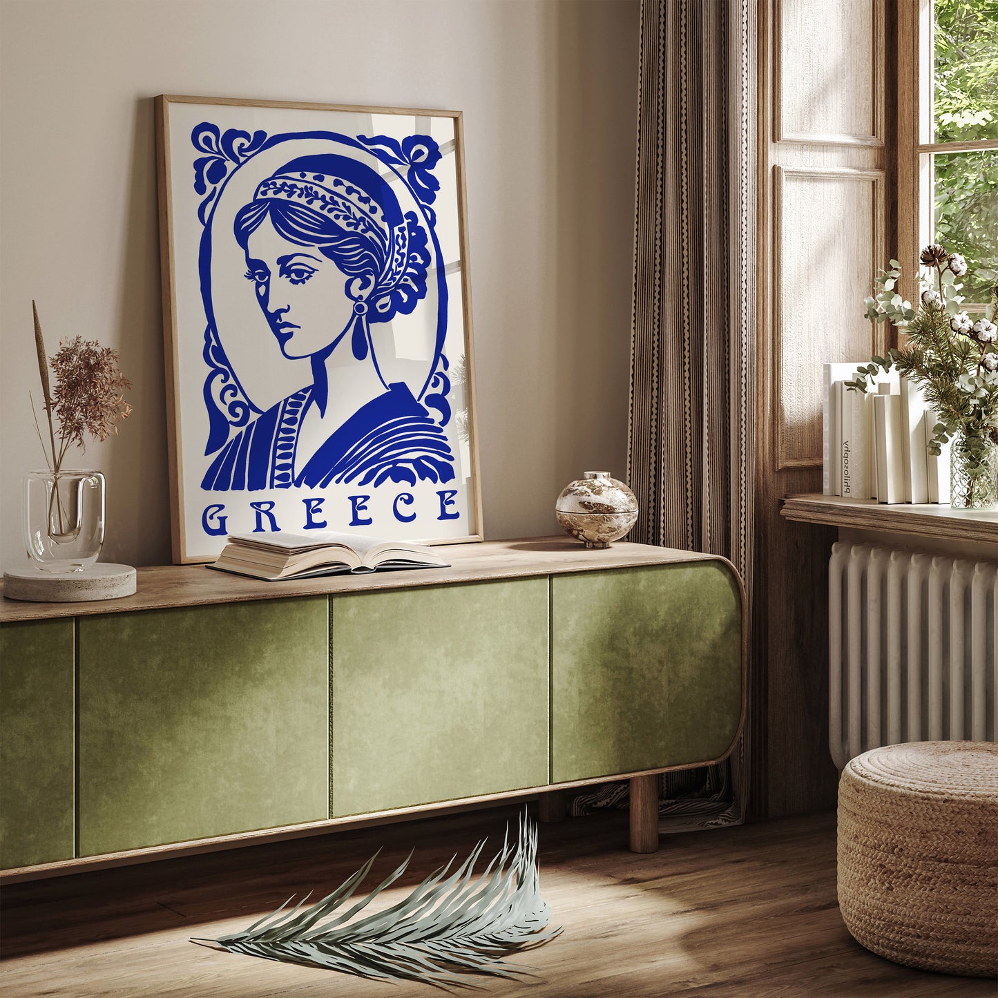 Blue Greece Woman Portrait Print