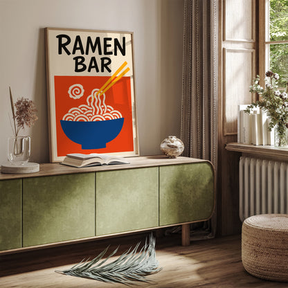 Ramen Bar Red Blue Modern Japanese Food Poster
