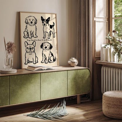 Funny Black Ink Dog Poster - Cute Dogs Wall Art Print
