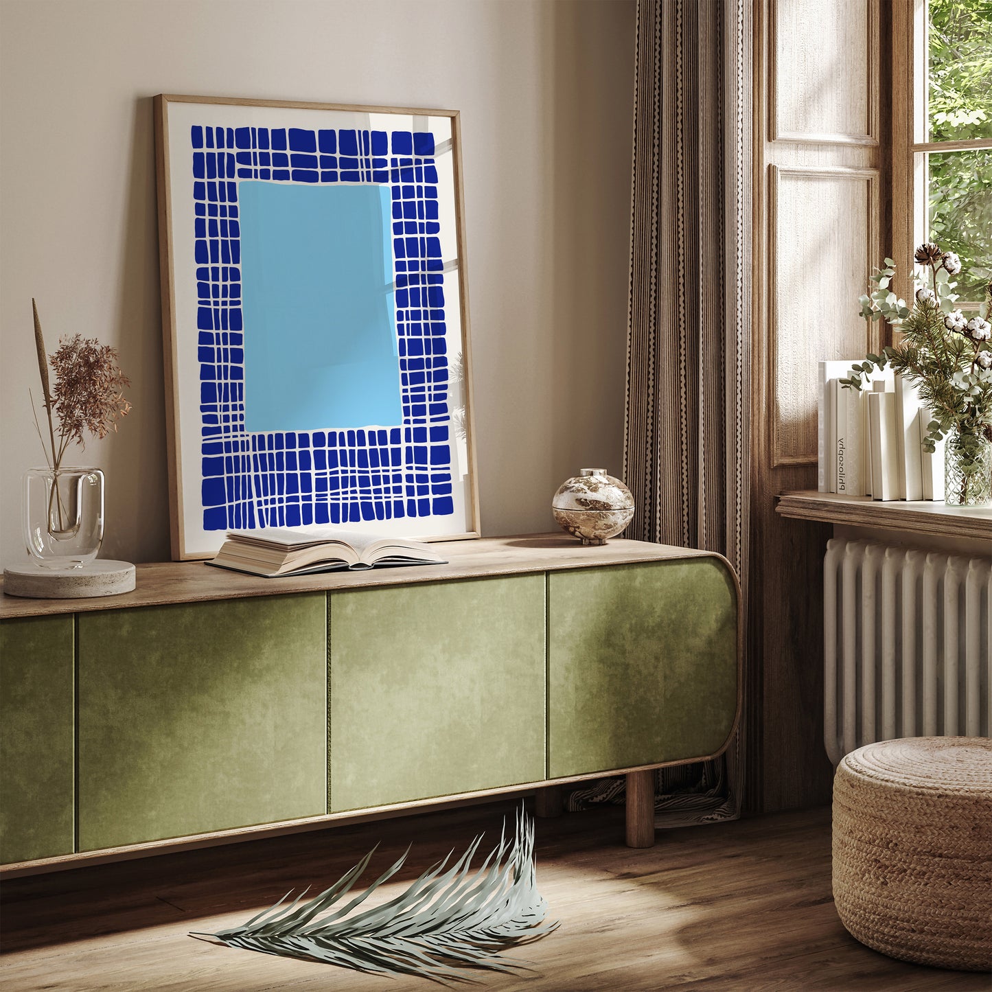 Blue Minimalist Print Bathroom Decor