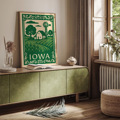 Green Iowa Travel Poster