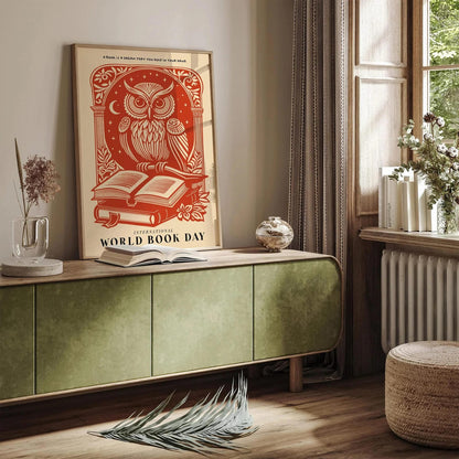 Vintage Red Owl Art Print – Book Lover Wall Art