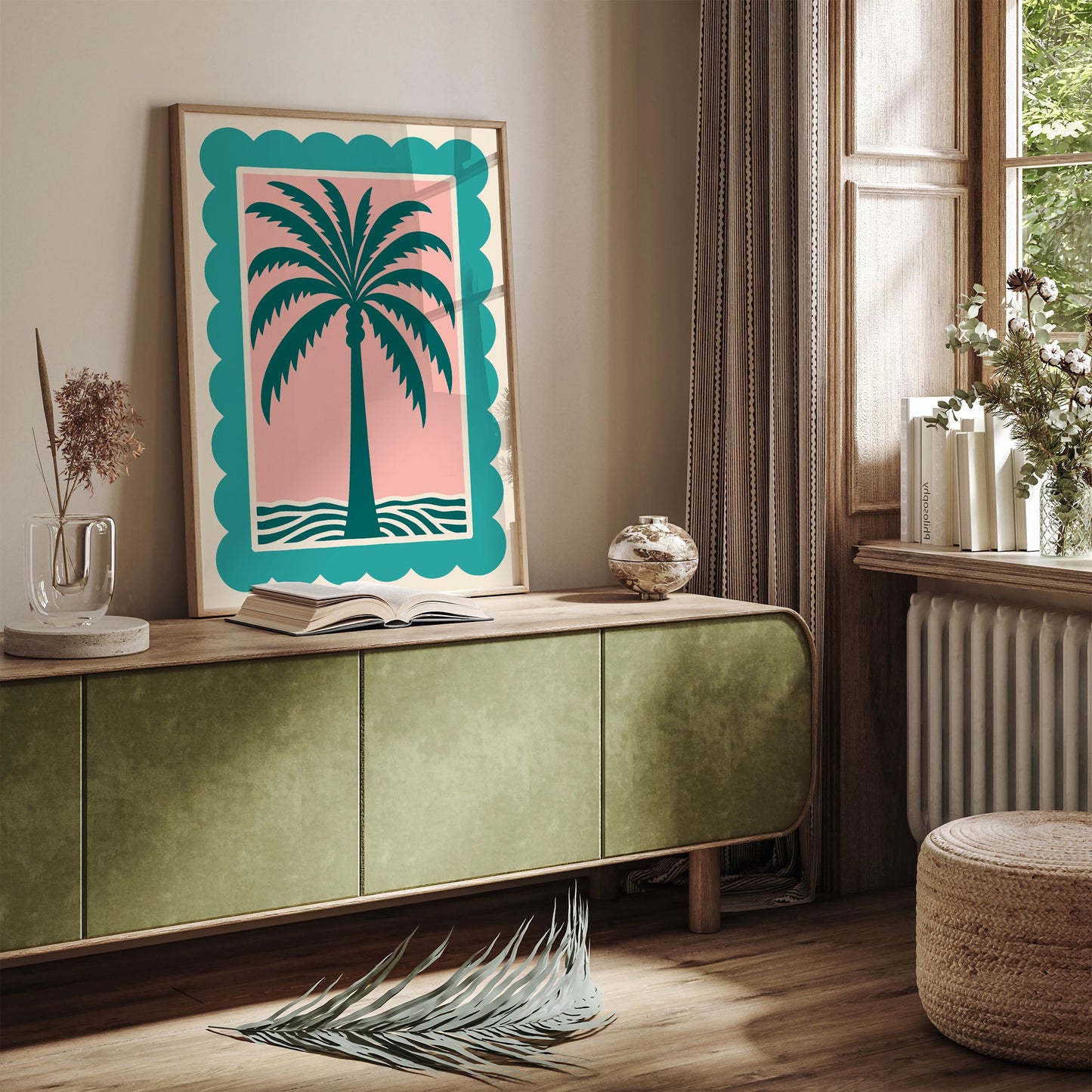 Palm Tree Pink Teal Poster - Retro Tropical Beach Wall Art