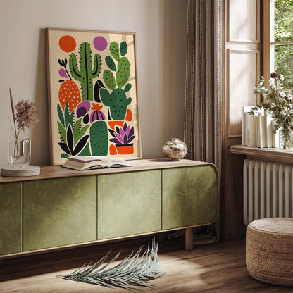 Colorful Cactus Plants Wall Art Print – Boho Desert Botanical Poster