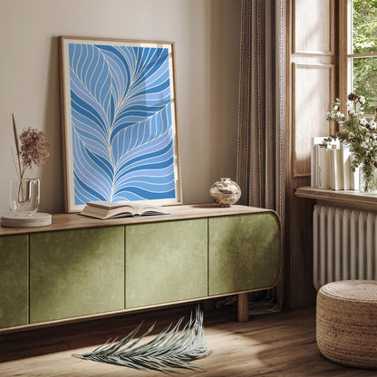 Blue Abstract Leaf Art Poster
