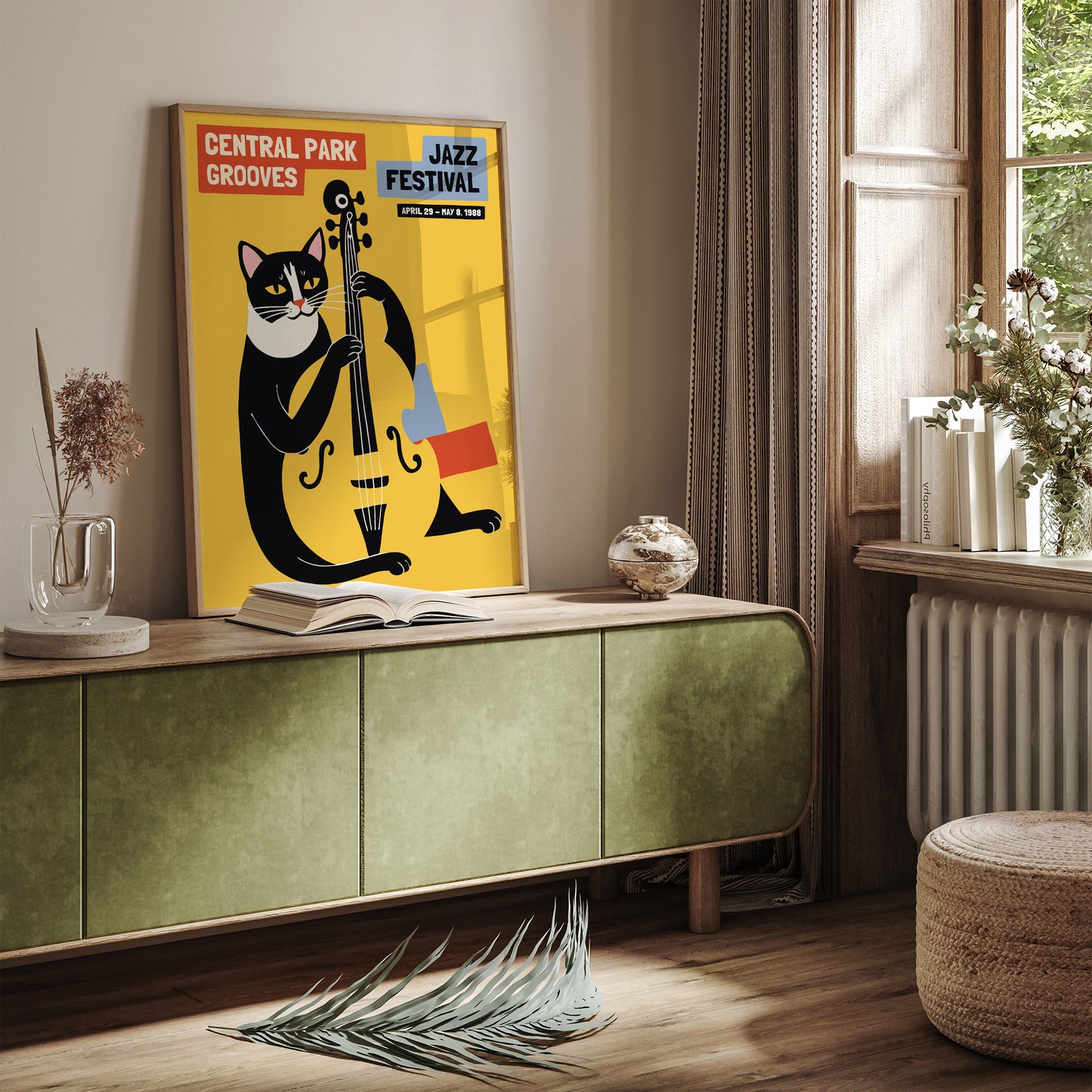 Central Park Grooves with Cat Yellow Poster