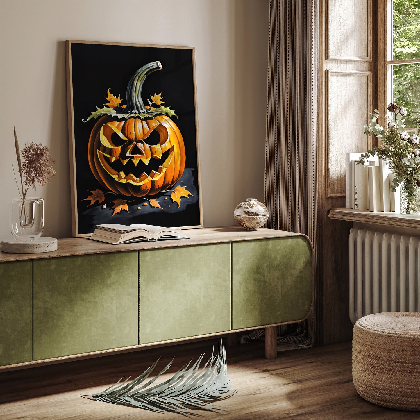 Spooky Halloween Pumpkin Head Black Art Print