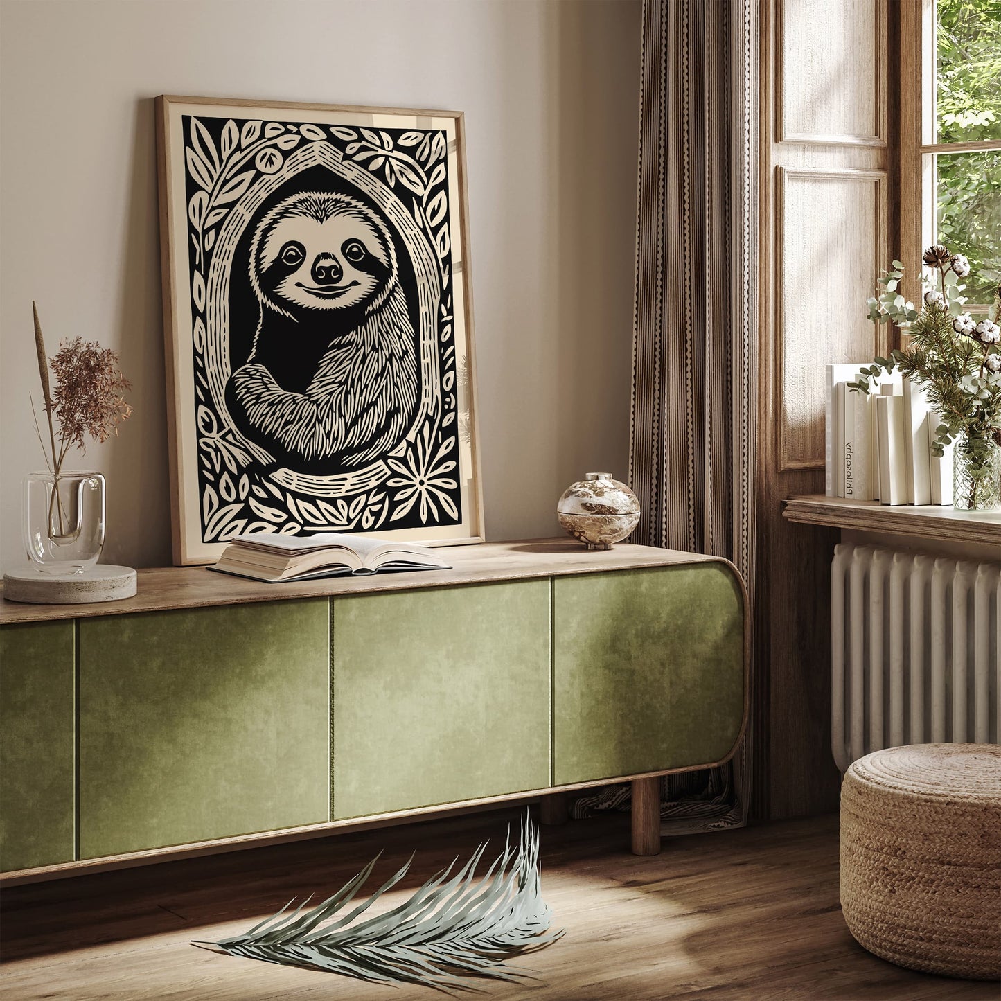 Sloth Portrait Poster - Vintage Animal Wall Art Print