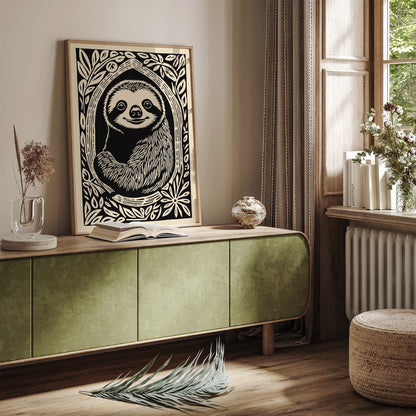 Sloth Portrait Poster - Vintage Animal Wall Art Print
