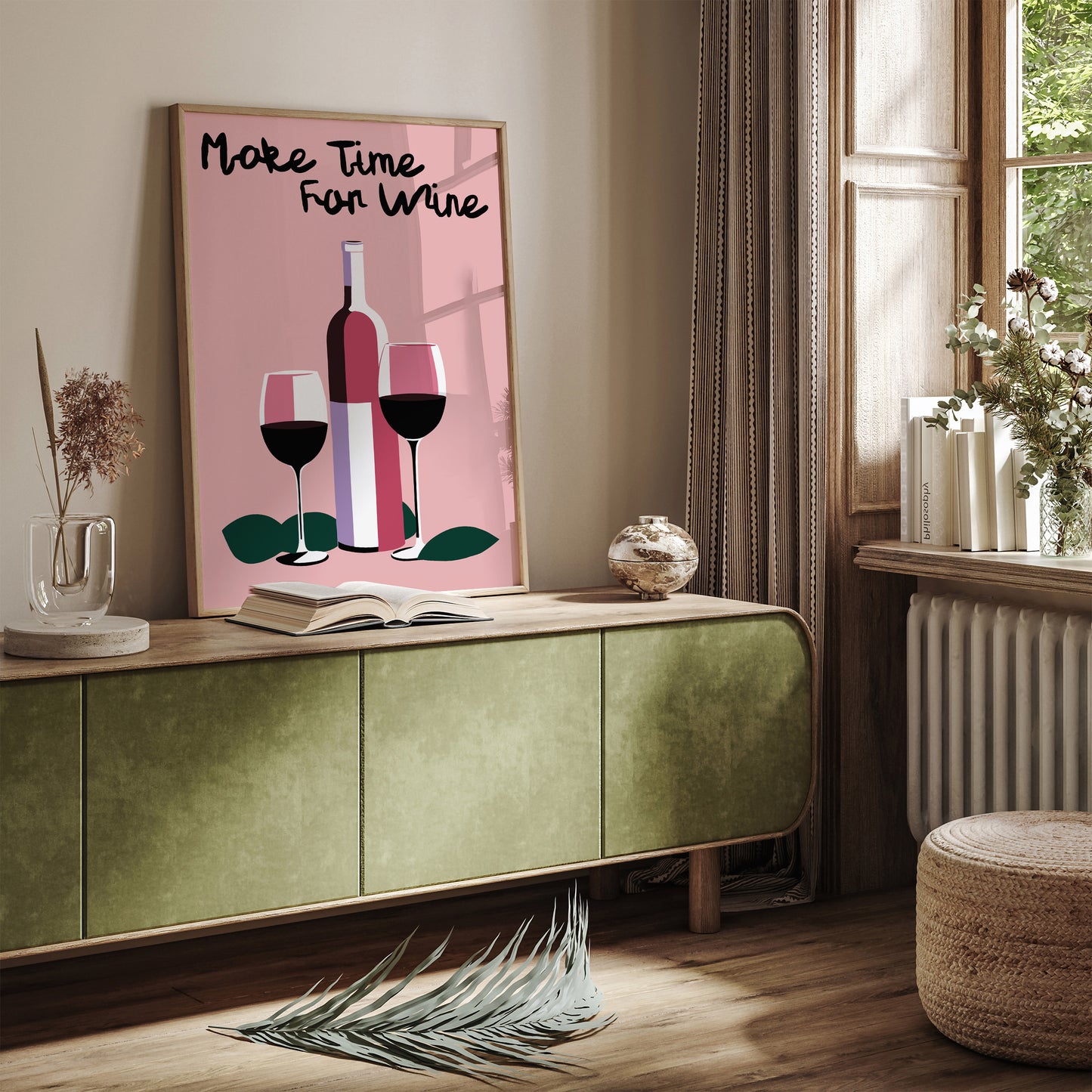 Make Time For Wine Pink Wall Art