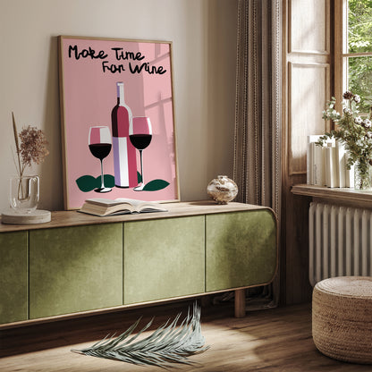 Make Time For Wine Pink Wall Art