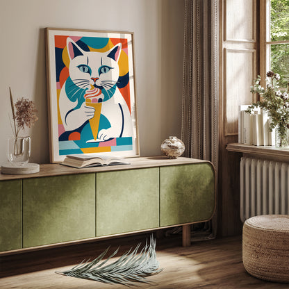 Cat with Ice Cream Poster Kids Room Wall Art