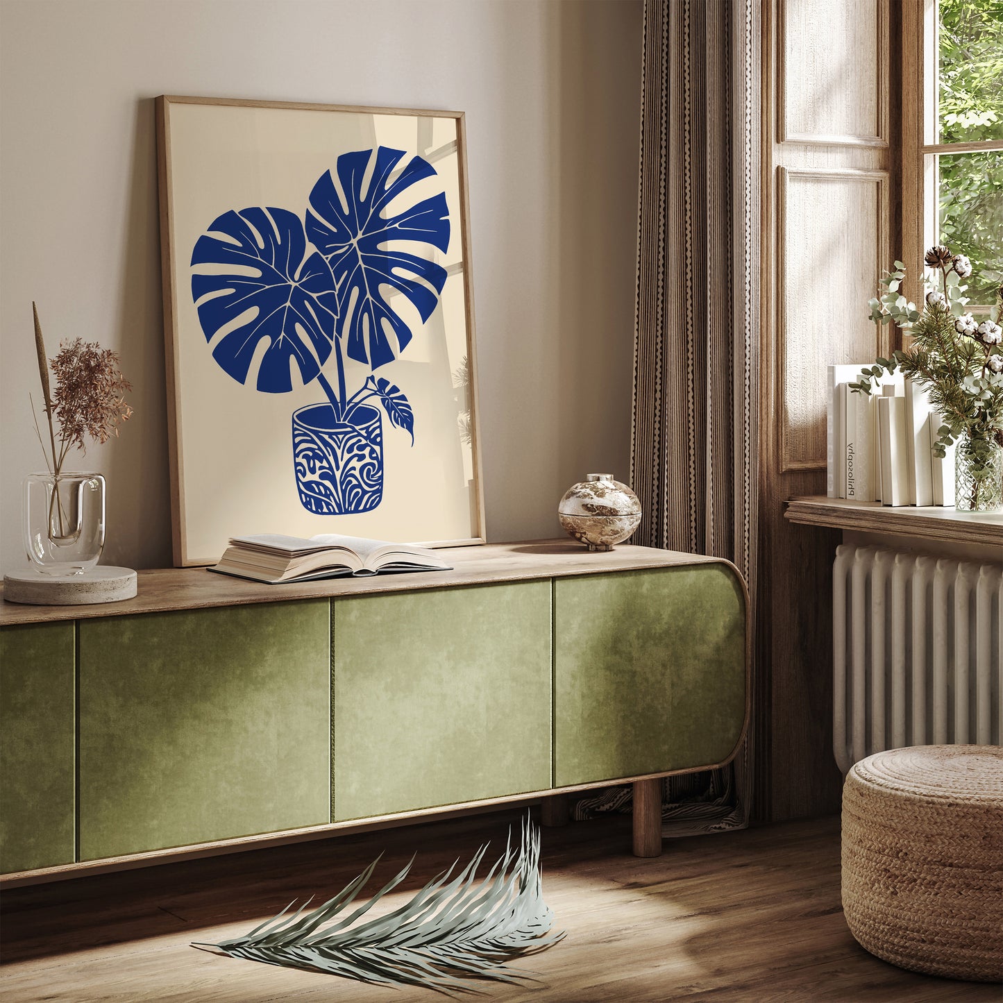 Blue Monstera Leaves Art Print