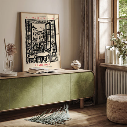 Italian Landscape Poster - Black Ink Painting Wall Art