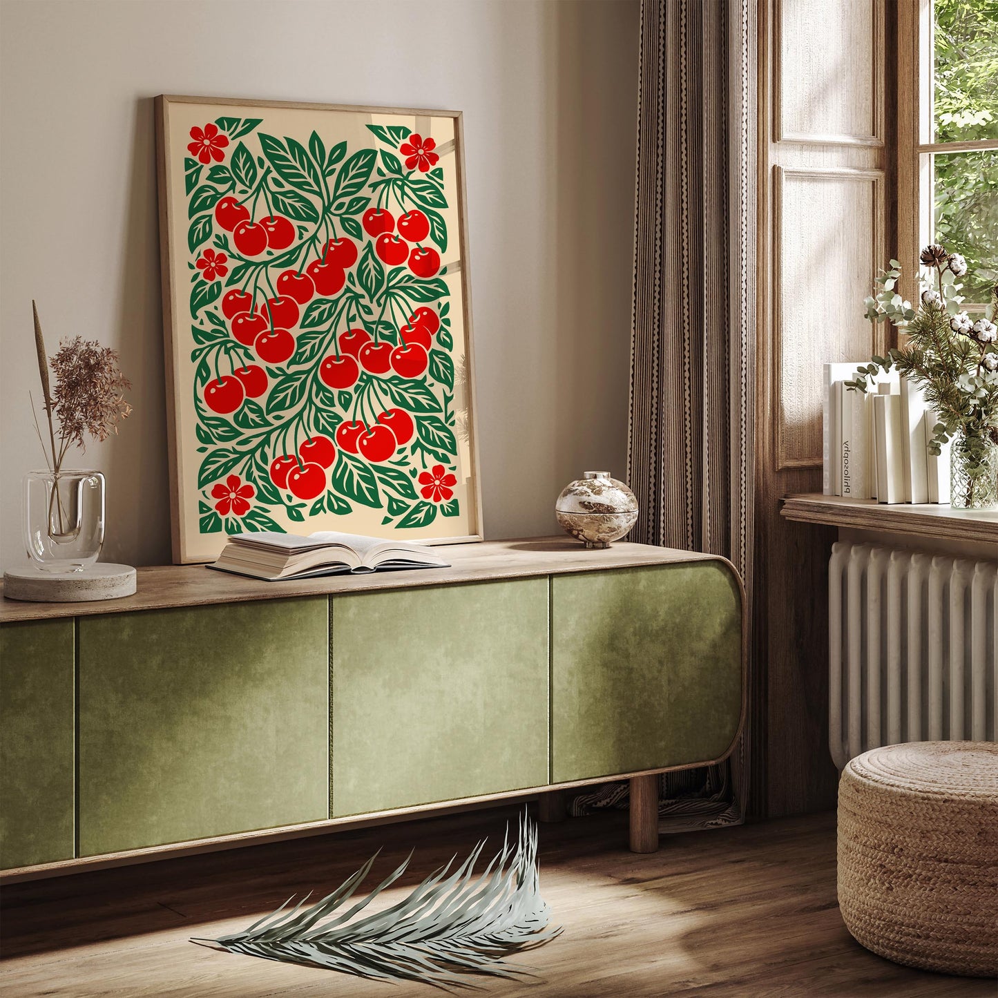 Retro Cherry Poster – Red Cherry Kitchen Wall Art Print