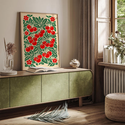 Retro Cherry Poster – Red Cherry Kitchen Wall Art Print