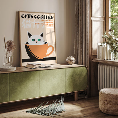 Japanese Cats & Coffee Poster