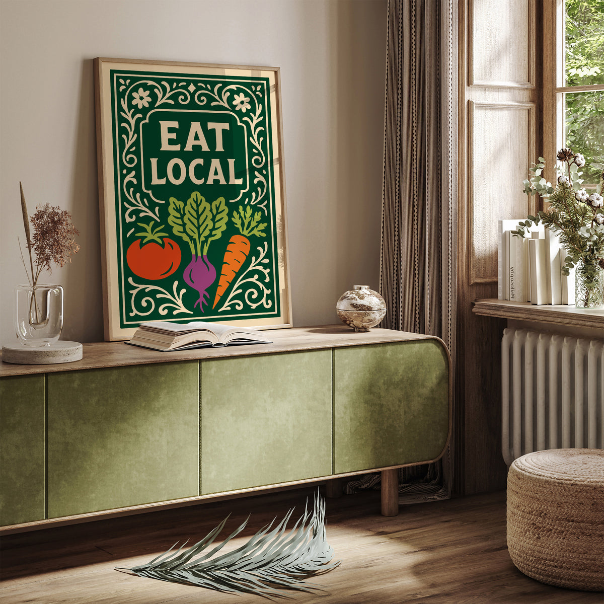 Eat Local Green Rococo Art Poster
