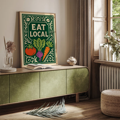 Eat Local Green Rococo Art Poster