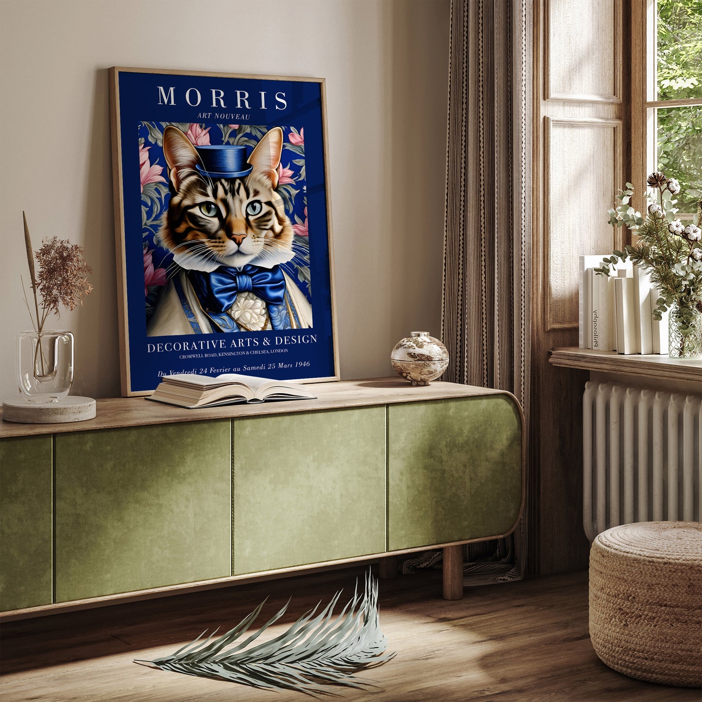 Elegant Cat Blue Victorian Portrait Poster