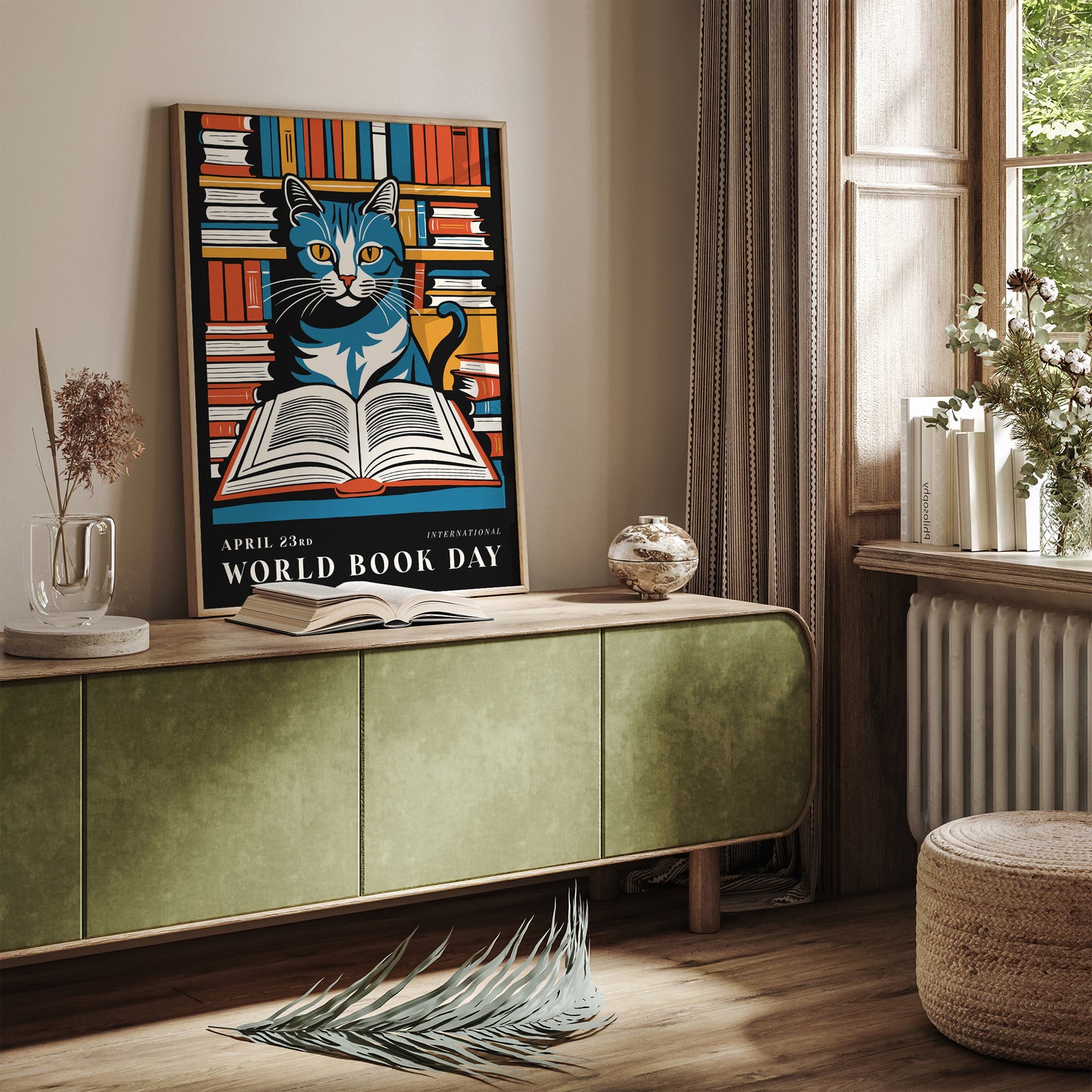 Reading Cat Book Day Poster