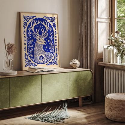Blue Reindeer Art Poster