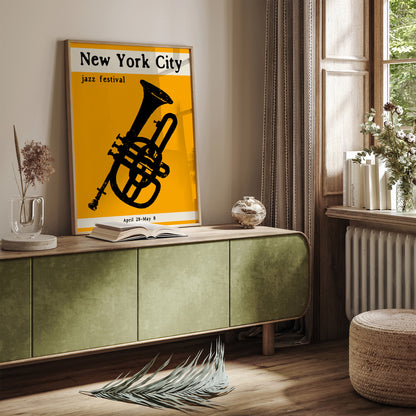 Yellow NYC Jazz Festival Trumpet Music Poster