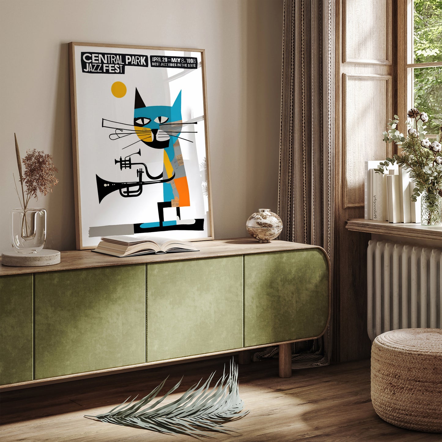 Funny Cat Retro Music Poster