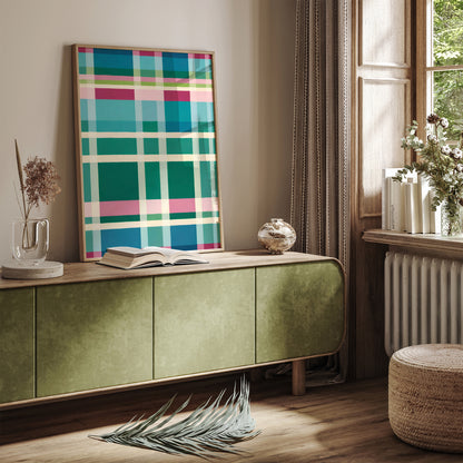 Farmhouse Style Abstract Checkered Art Print - Colorful Wall Decor