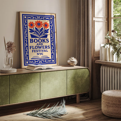 Book & Flowers Festival NYC Poster - Literary Wall Art