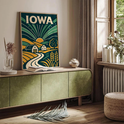 Iowa Travel Poster - Retro Scenic Wall Art