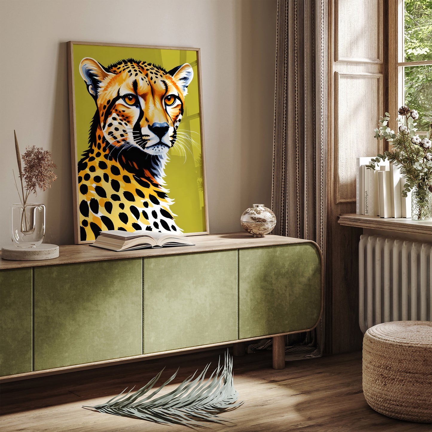 Wild Cheetah Green Background Poster