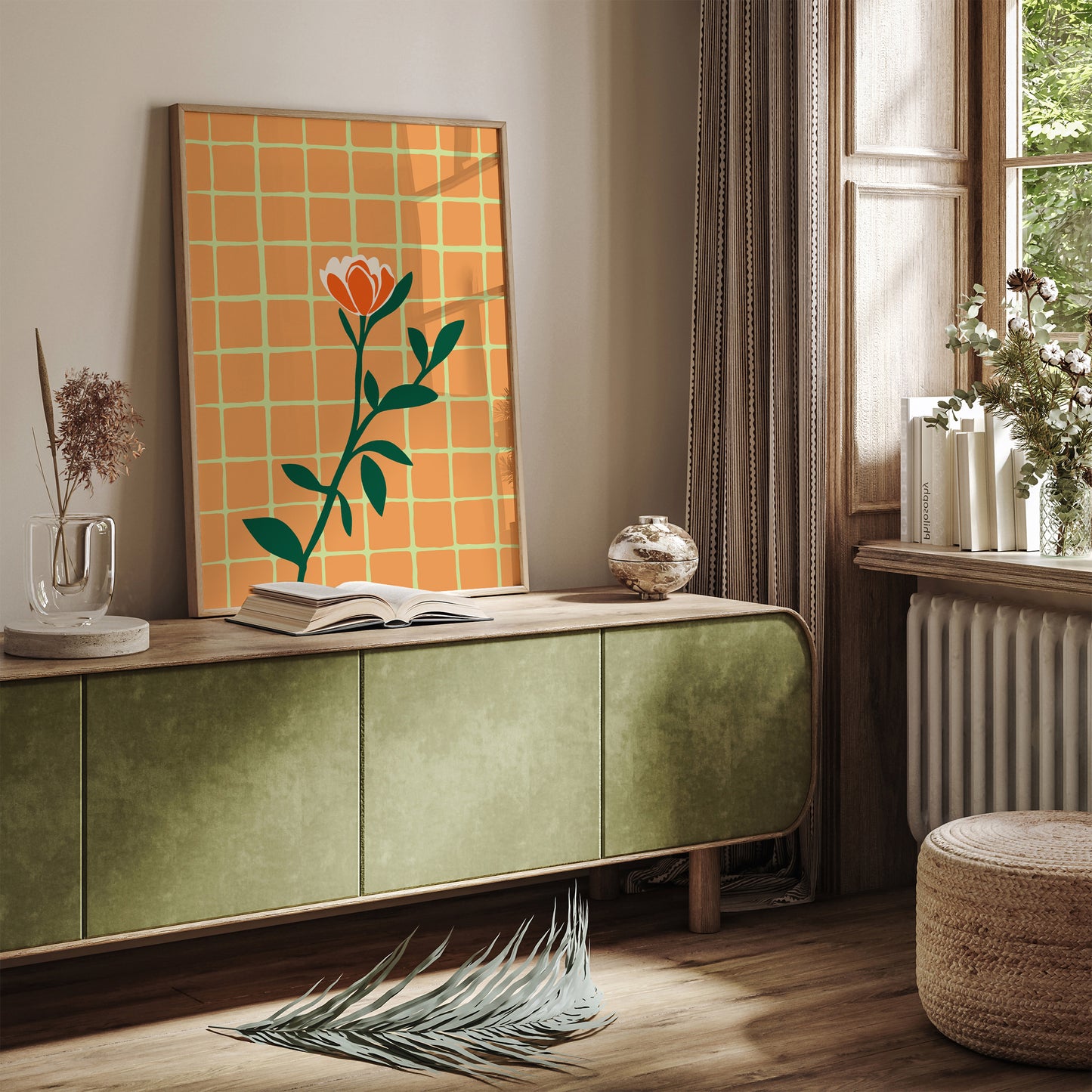 Retro Minimalist Orange Flower Poster
