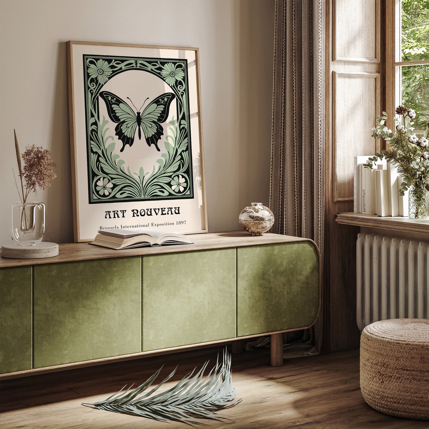 Art Nouveau Green Butterfly Poster