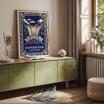 Hoover Dam Poster - Las Vegas Navy Blue Travel Art
