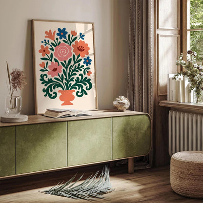 Flowers in Vase Poster - Colorful Wall Art
