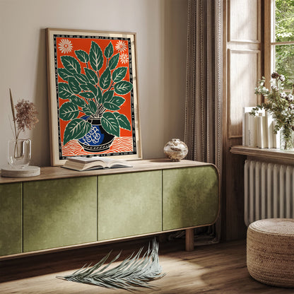 Retro Linocut Flower Art Print